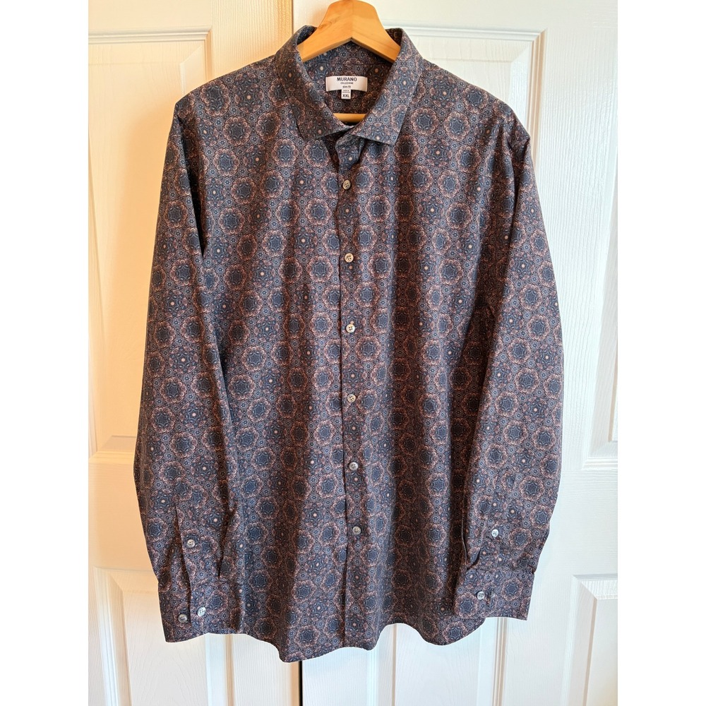 Murano Collezione Slim Fit Button Down Shirt XXL Geometric Print Cotton Mens